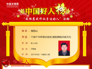 侯西山——个体户10年帮乡助邻 捐款捐物20余万元