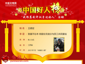 王德定——致富不忘本 将股份无偿分与员工共同富裕