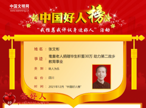 张文彬——耄耋老人捐赠毕生积蓄30万 助力第二故乡教育事业